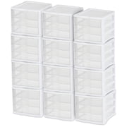 Sterilite ClearView 3 Drawer Storage Organizer - Stackable Plastic Drawers - 12 Pack Clear