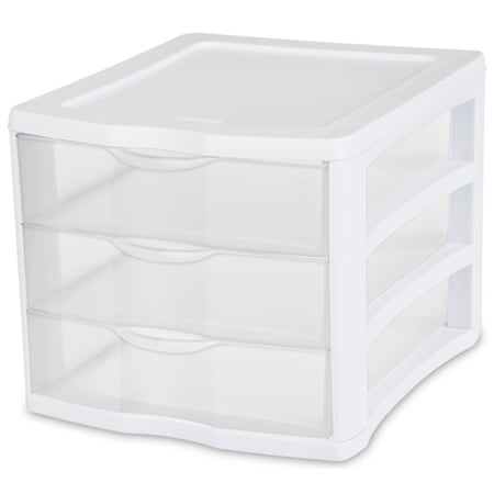 Sterilite ClearView Stacking 3 Drawer Storage Organizer System, (8 Pack)