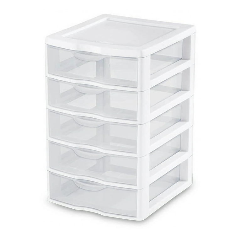 New Sterilite Clearview Small 5 Drawer Desktop Storage Bin Unit White 8 Pack