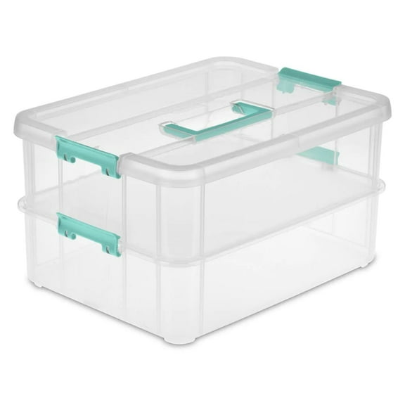 Sterilite Convenient Home 2-Tiered Layer Stack Carry Storage Box, Clear
