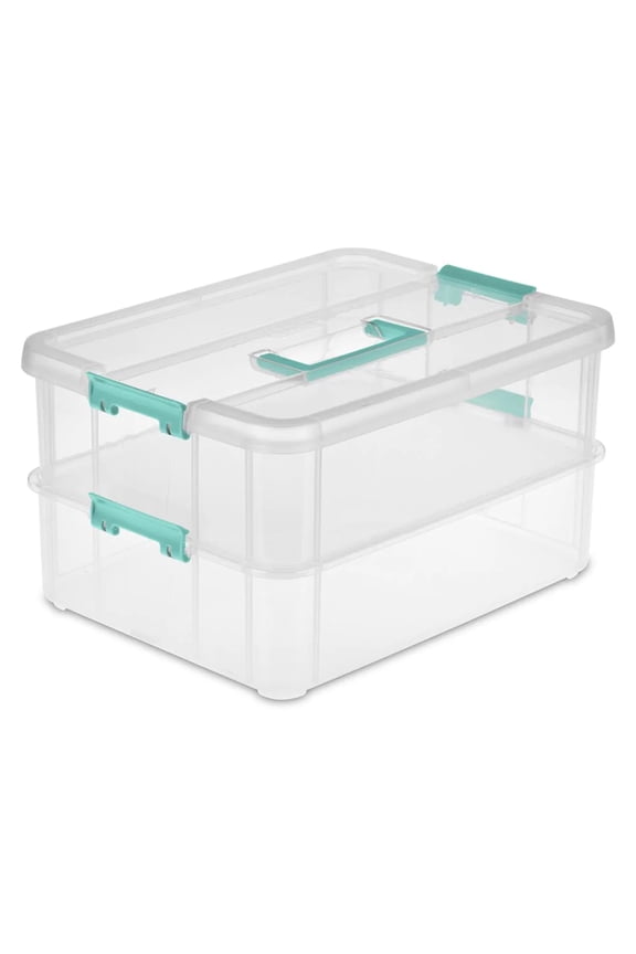 Convenient Home 2-Tiered Layer Stack Carry Storage Box, Clear