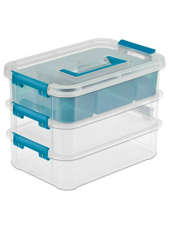 Sterilite Convenient Home 3-Tiered Stacking Carry Storage Box, (24 Pack)