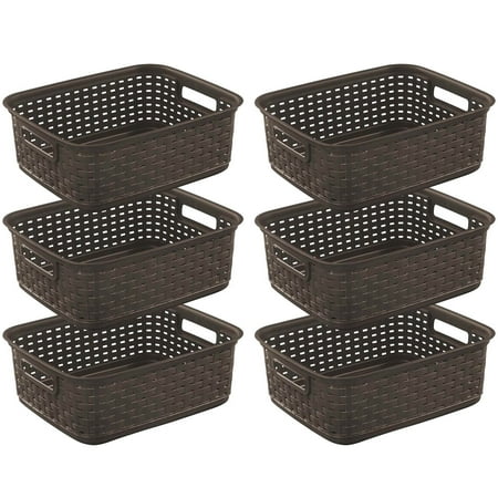 Sterilite - Decorative Wicker-Style Short Weave Basket (6 Pack) - Espresso