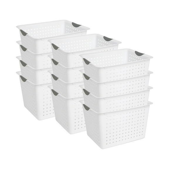 Sterilite Deep Ultra Nesting Plastic Storage Basket Tote, White (12 Pack)