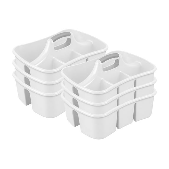 Sterilite Divided Storage Ultra Caddy, Portable Storage Organizers, White, 6 Pack