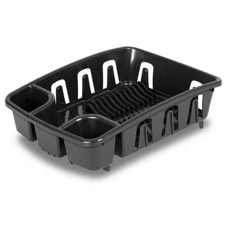 Sterilite DrainRack, Dishrack and Drainboard All-in-One, Inclined Base for Draining, Black
