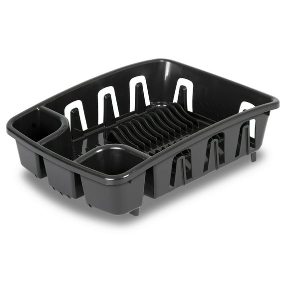 Sterilite DrainRack, Dishrack and Drainboard All-in-One, Inclined Base for Draining, Black