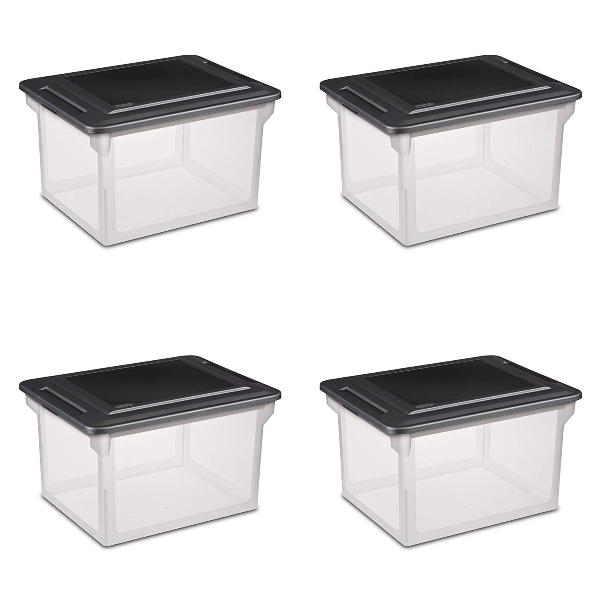 Sterilite Clear Stackable Plastic Storage Boxes with Black Lids, 4-Pack