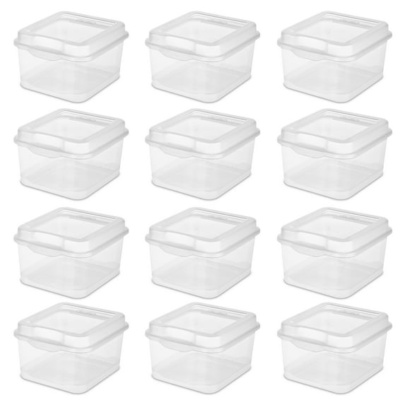 Sterilite FlipTop Plastic, Clear, Set of 12
