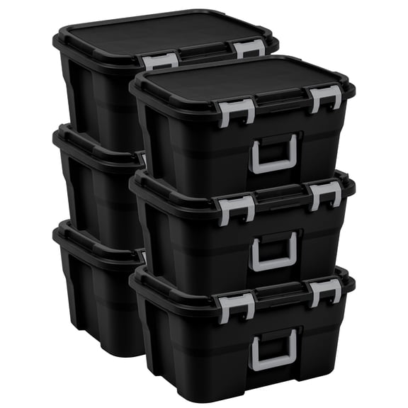 Sterilite Footlocker - Plastic Storage Container with Latching Lid - 6 Pack, 14 gal Black