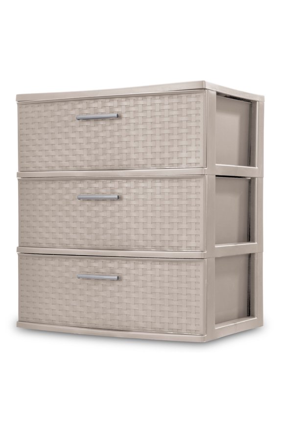 Grey Wide Weave 3 Drawer Tower