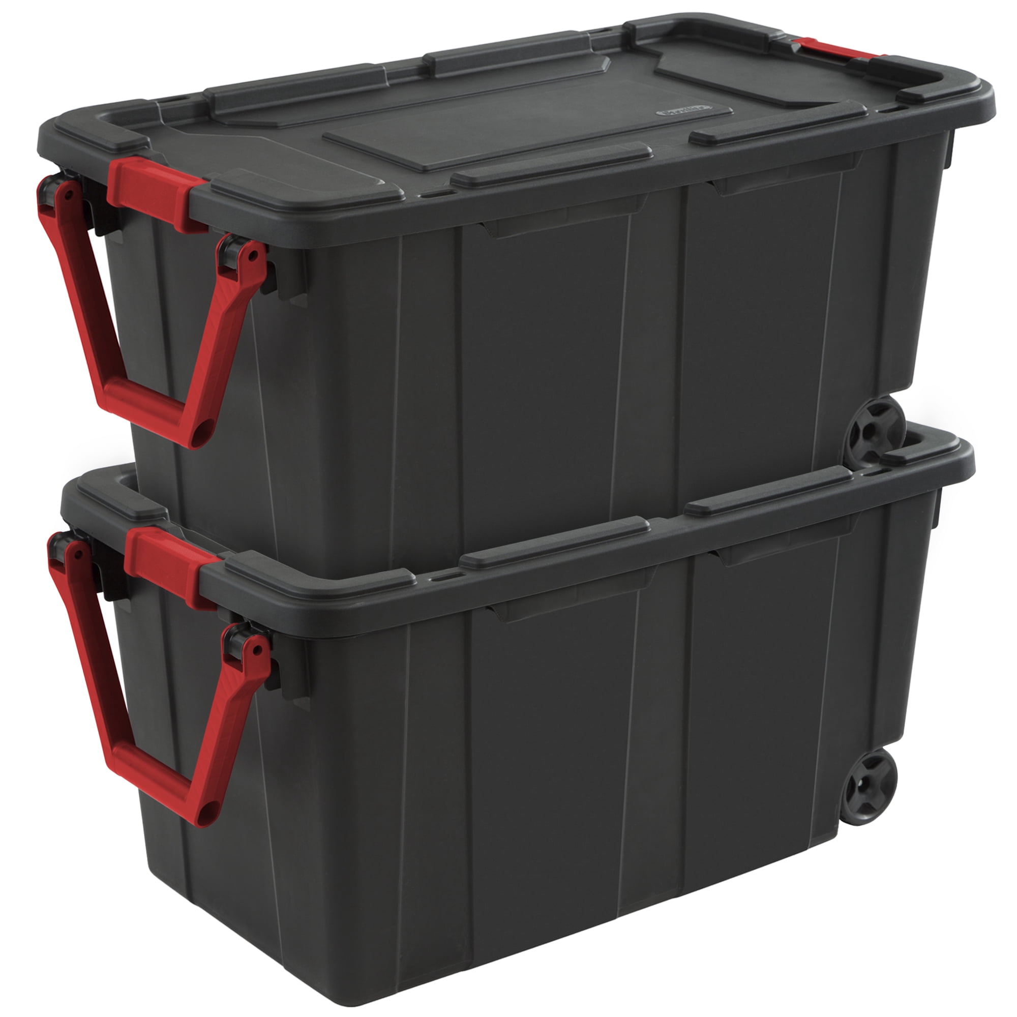 Sterilite 40-Gallon Black Plastic Storage Tote, Wheeled