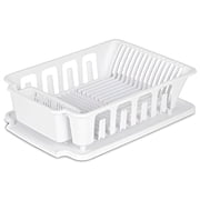 Sterilite Heavy Duty Sturdy Hard Plastic 2 Pc Sink Set With Dish Rack Large With Drainer & Drainboard,Snap Lock Tabs,Cup Holders for Home Kitchen Counter Top Organize Store-White