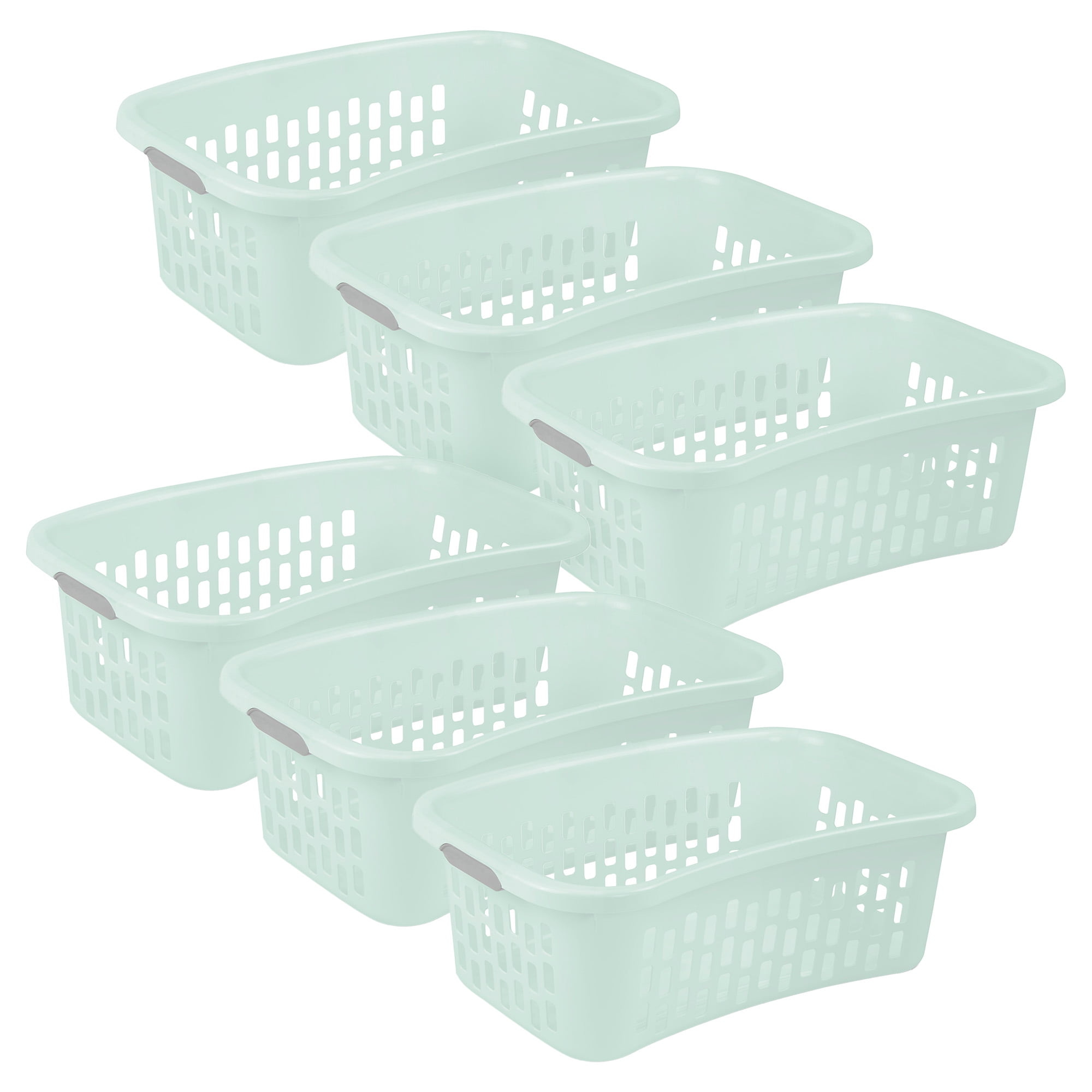 Sterilite HipHold Laundry Basket, 1.5 Bushel Plastic Clothes Hamper, Mint, 6 Pack