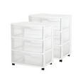 thumbnail image 1 of Sterilite 3-Drawer Wide Storage Organizer Cart, Rolling Containers w/ Wheels, 2 Pack, 1 of 8