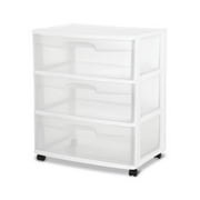 Sterilite 3-Drawer Wide Storage Organizer Cart, Rolling Containers w/ Wheels, 2 Pack