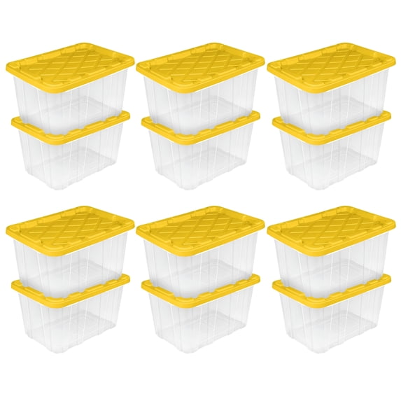 Sterilite Industrial Storage Box with Handles, 27 Gal, Yellow, 12 Pack