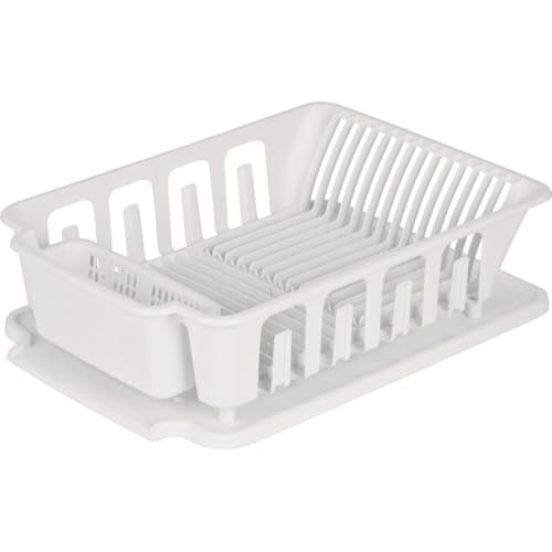 Sterilite Large 2 Piece Sink Set, Dish Drainer and Drainboard for Plates, Cups, Flatware, White