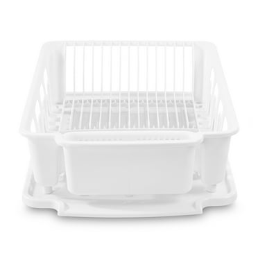 Sterilite Large 2 Piece Sink Set, Dish Drainer and Drainboard for Plates, Cups, and Flatware, White