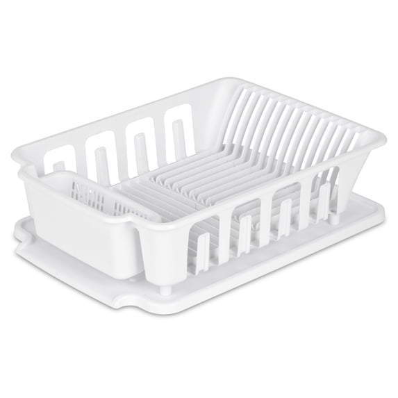 Sterilite Large 2 Piece Sink Set, Dish Drainer and Drainboard for Plates, Cups, Flatware, White