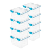 Sterilite 32 Qt Gasket Box, Clear Stackable Plastic Storage Bins with Latching Lid, 8 Pack