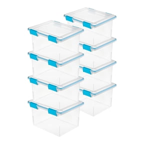 Sterilite 32 Qt Gasket Box, Clear Stackable Plastic Storage Bins with Latching Lid, 8 Pack