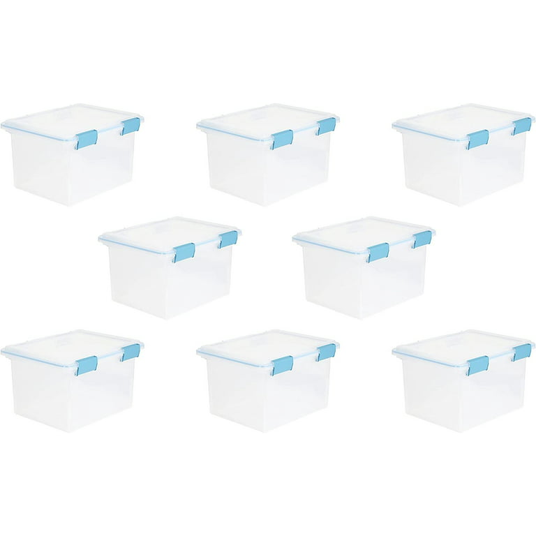 Sterilite Large 32 Quart Multipurpose Clear Plastic Storage Container Tote  with Latching Lid for Home and Office Organization, 8 Pack 