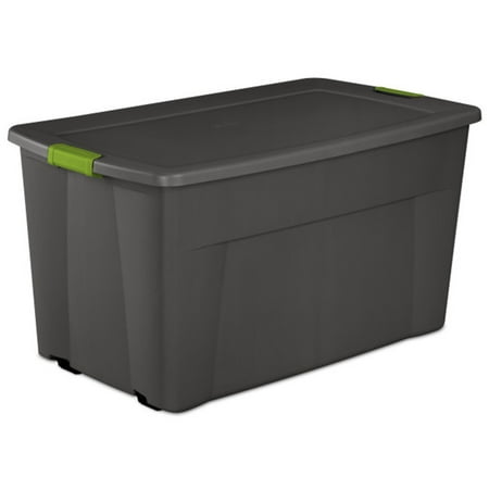 Sterilite Large 45 Gallon Latching Storage Tote Boxes, Gray/Green, (4 Pack)