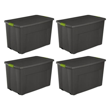 product image of Sterilite Large 45 Gallon Latching Storage Tote Boxes, Gray/Green, (4 Pack)