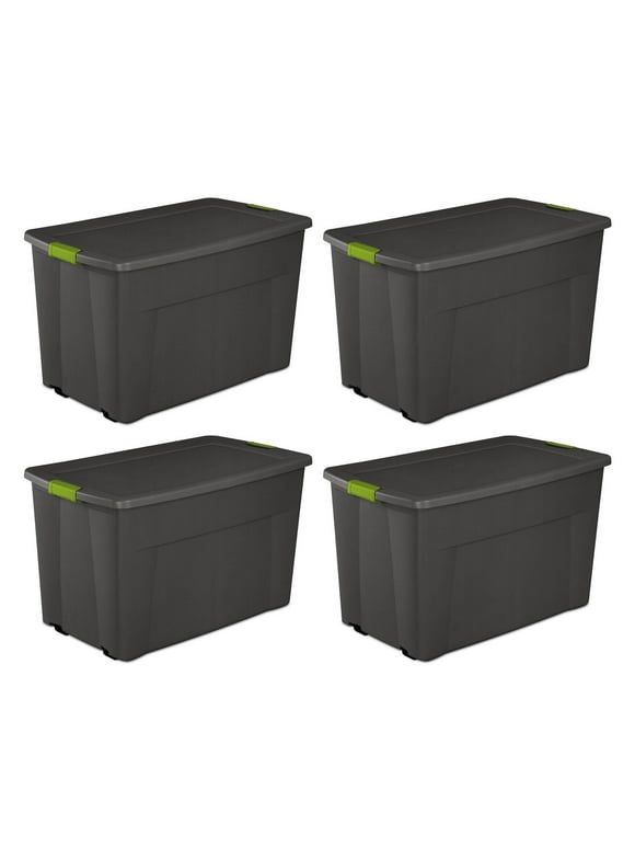 Sterilite Large 45 Gallon Latching Storage Tote Boxes, Gray/Green, (4 Pack)