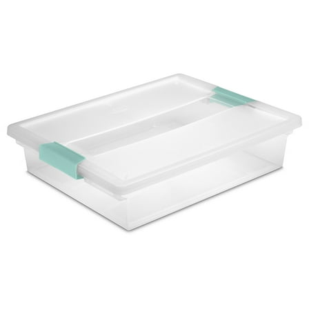 Sterilite Large Clear Plastic Storage Bin Tote with Clear Lid & Aqua Latch