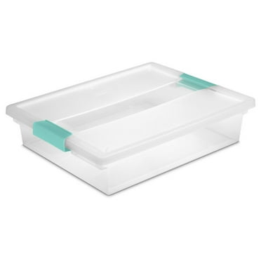 Sterilite Large Clear Plastic Storage Bin w/Clear Lid & Aqua Latch, 18 Pack