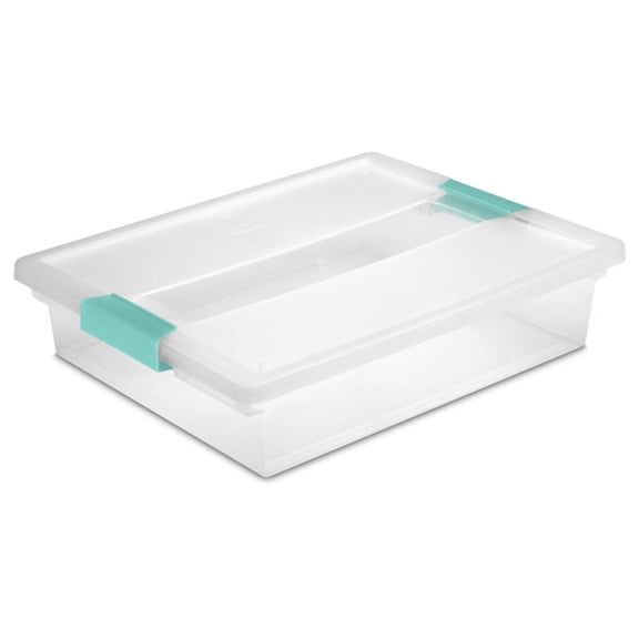 Sterilite Large Clear Plastic Storage Bin w/Clear Lid & Aqua Latch, 24 Pack