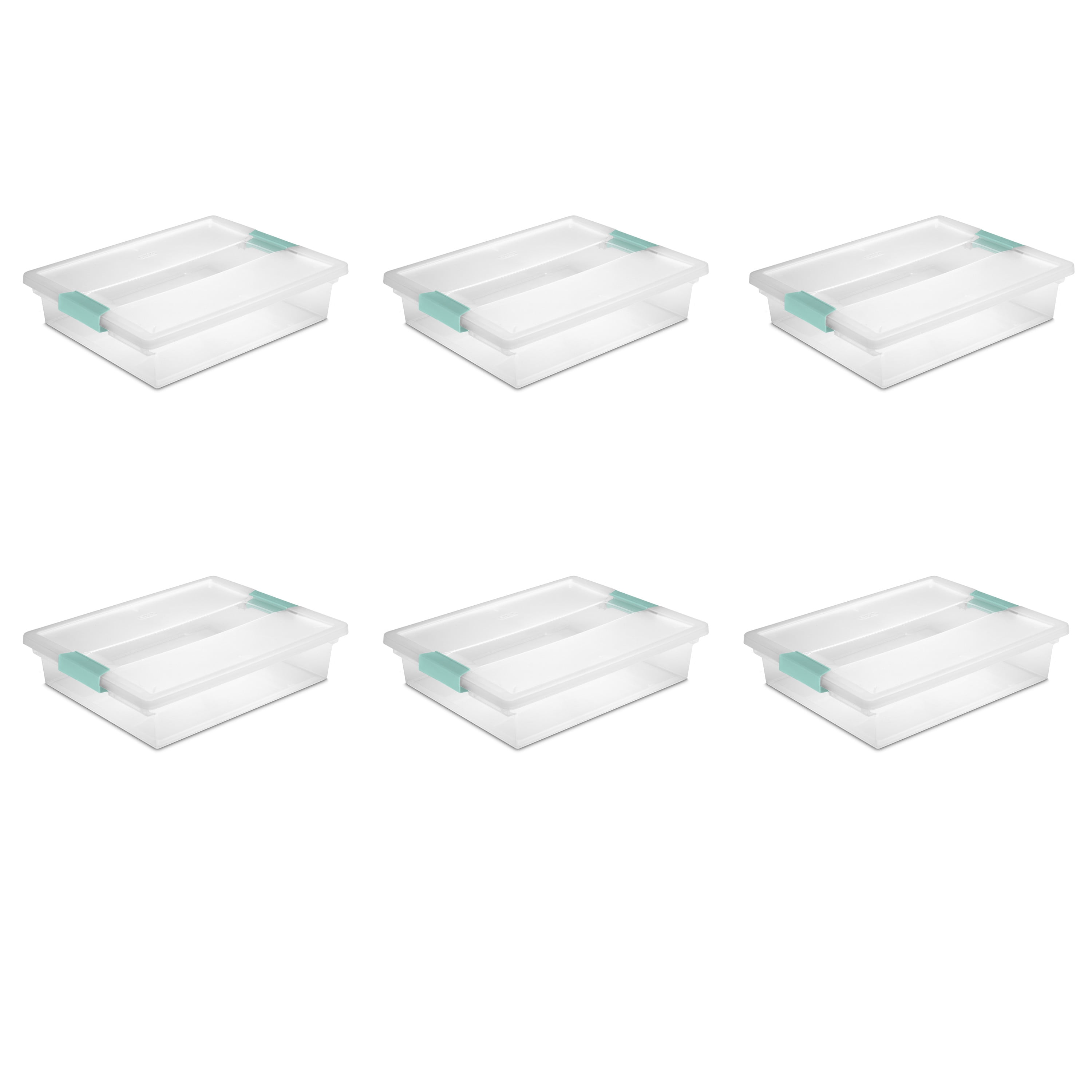 Sterilite Large Clip Box Plastic, Clear, Set of 6