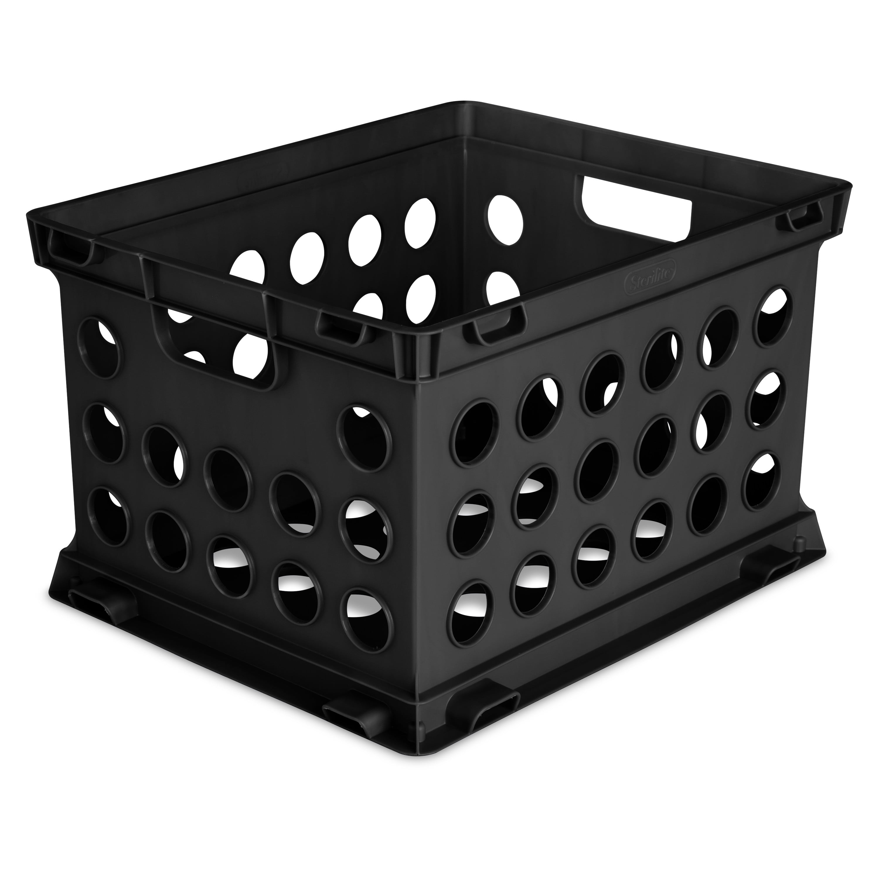 Black Stackable Plastic Storage Crate with Handles