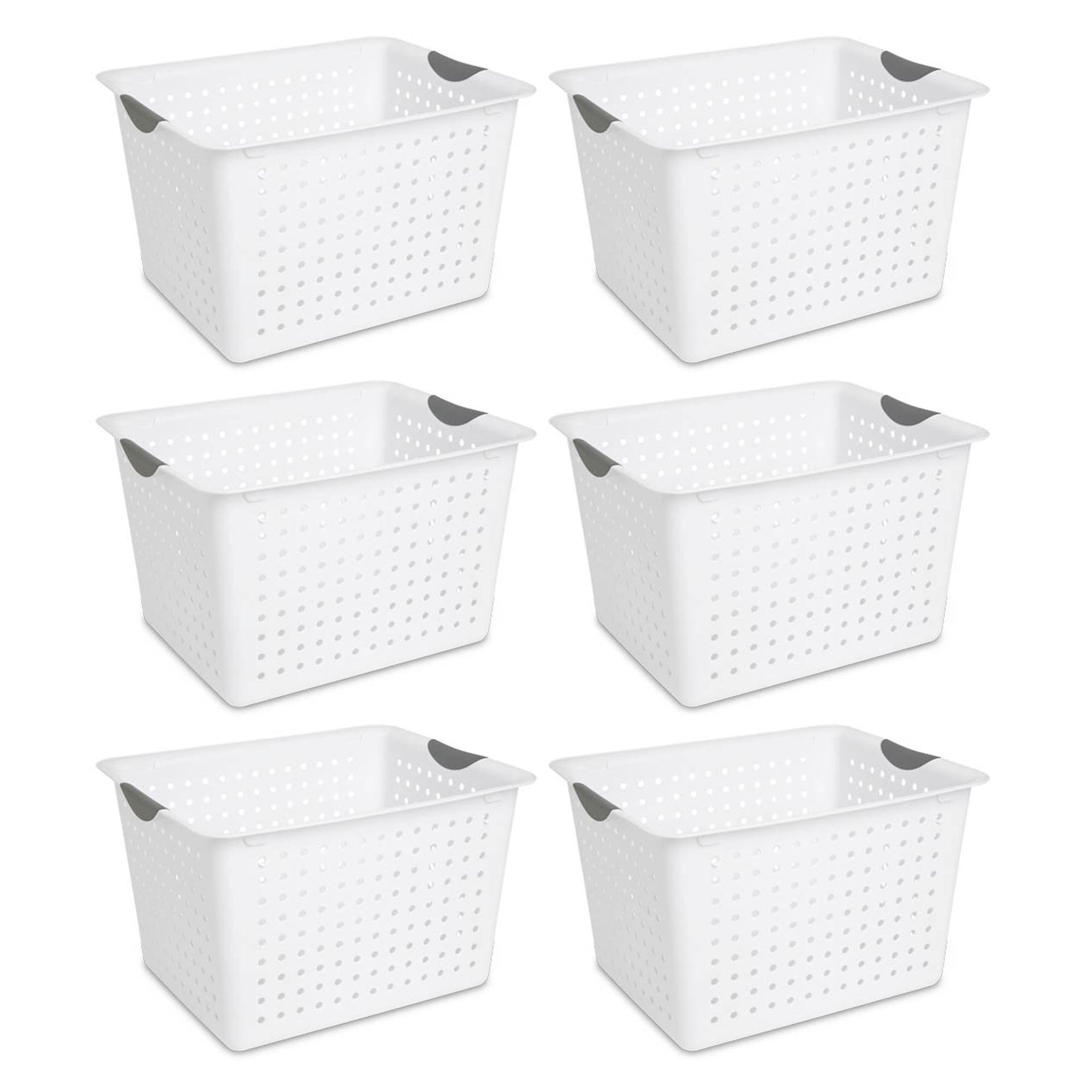 Sterilite Deep Ultra Plastic Kitchen Laundry Storage Organizer Baskets, White - 6 pack