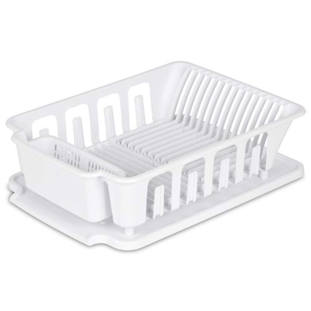 Sterilite Large Sink Set Dish Rack Drainer - Foldable Plastic - 2 Piece, White, 18.75 x 13.75 x 5.5 In