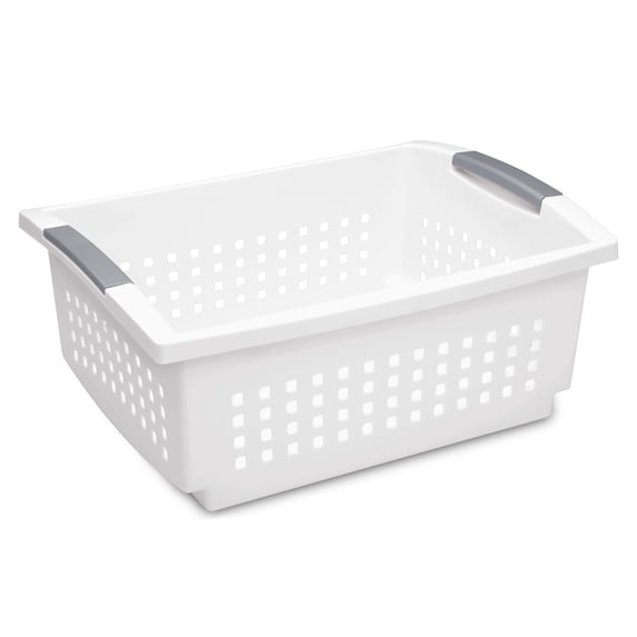 Sterilite Large Stacking Basket, Multi-Purpose Open Plastic Bin, Flip-down Handles to Stack