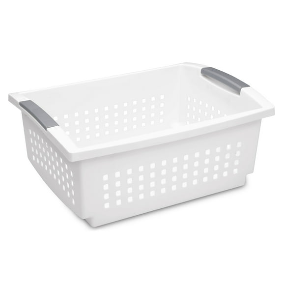 Sterilite Large Stacking Basket, Multi-Purpose Open Plastic Bin, Flip-down Handles to Stack