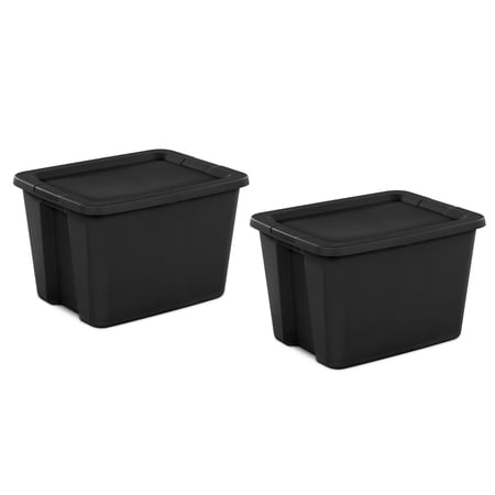 Sterilite Large Storage Bin, 18 Gallon Plastic Storage Container with Snap-On Lid, Black 2 pack