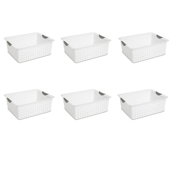 Sterilite Large Ultra Basket, Open Plastic Storage Bin, Versatile Organization Solution, White, 6 Count