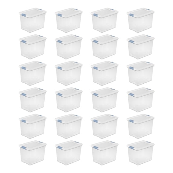 Sterilite Latching Storage Box, 25 qt Clear plastic container with White lid, 18-Pack