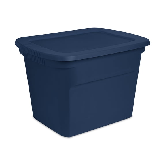 Sterilite Lidded Stackable 18 Gallon Storage Tote Container, Marine Blue