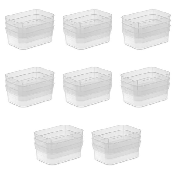 Sterilite Set (3) Medium Storage Trays, Clear Plastic Open Bins, Drawer Organizers, 8 Count