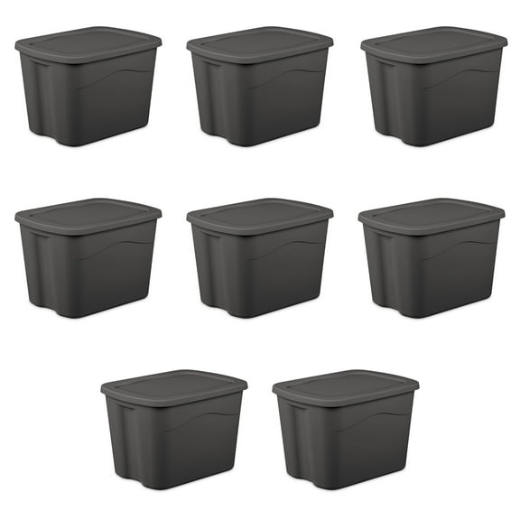 Sterilite 18 Gallon Plastic Storage Bin with Snap-on Lid, Gray, 8 Count
