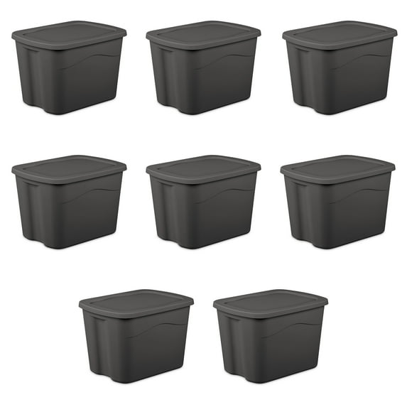 Sterilite Large Storage Bin, 18 Gallon Durable Plastic Storage Tote with Snap-On Lid, Gray, 8 Pack