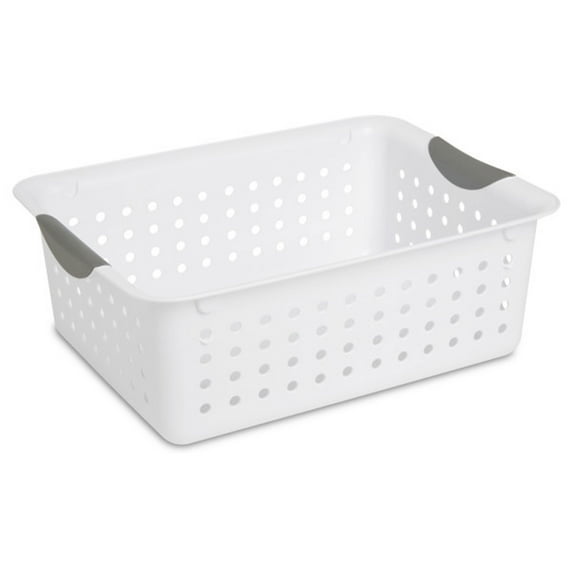 Sterilite Medium Ultra Plastic Storage Organizer Basket, White, (12 Pack)