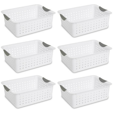 Sterilite Medium Ultra Plastic Storage Organizer Basket, White, (6 Pack)