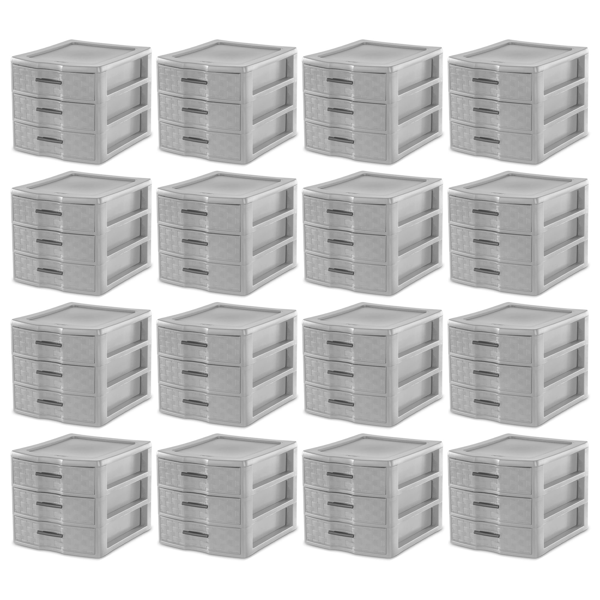 Sterilite Medium Weave 3 Drawer Storage Unit Versatile Organizer, 16Pack