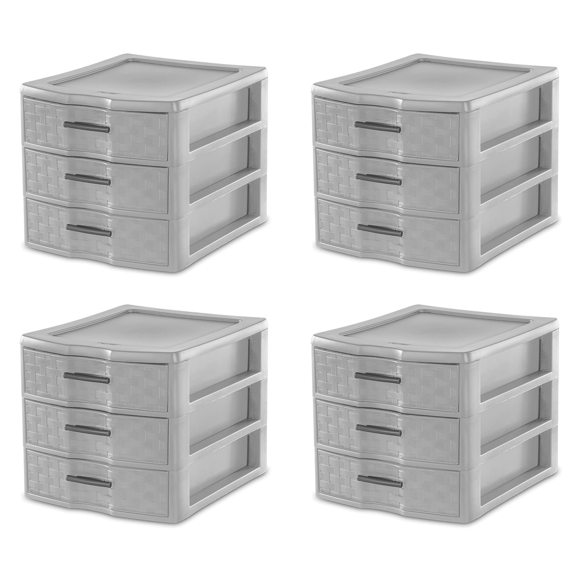 Sterilite Medium Weave 3 Drawer Storage Unit Versatile Organizer, 4Pack